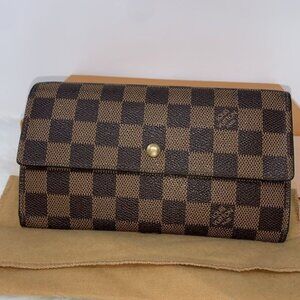 284 Pre Owned Auth Louis Vuitton Damier Ebene Tresor International Wallet TH0035